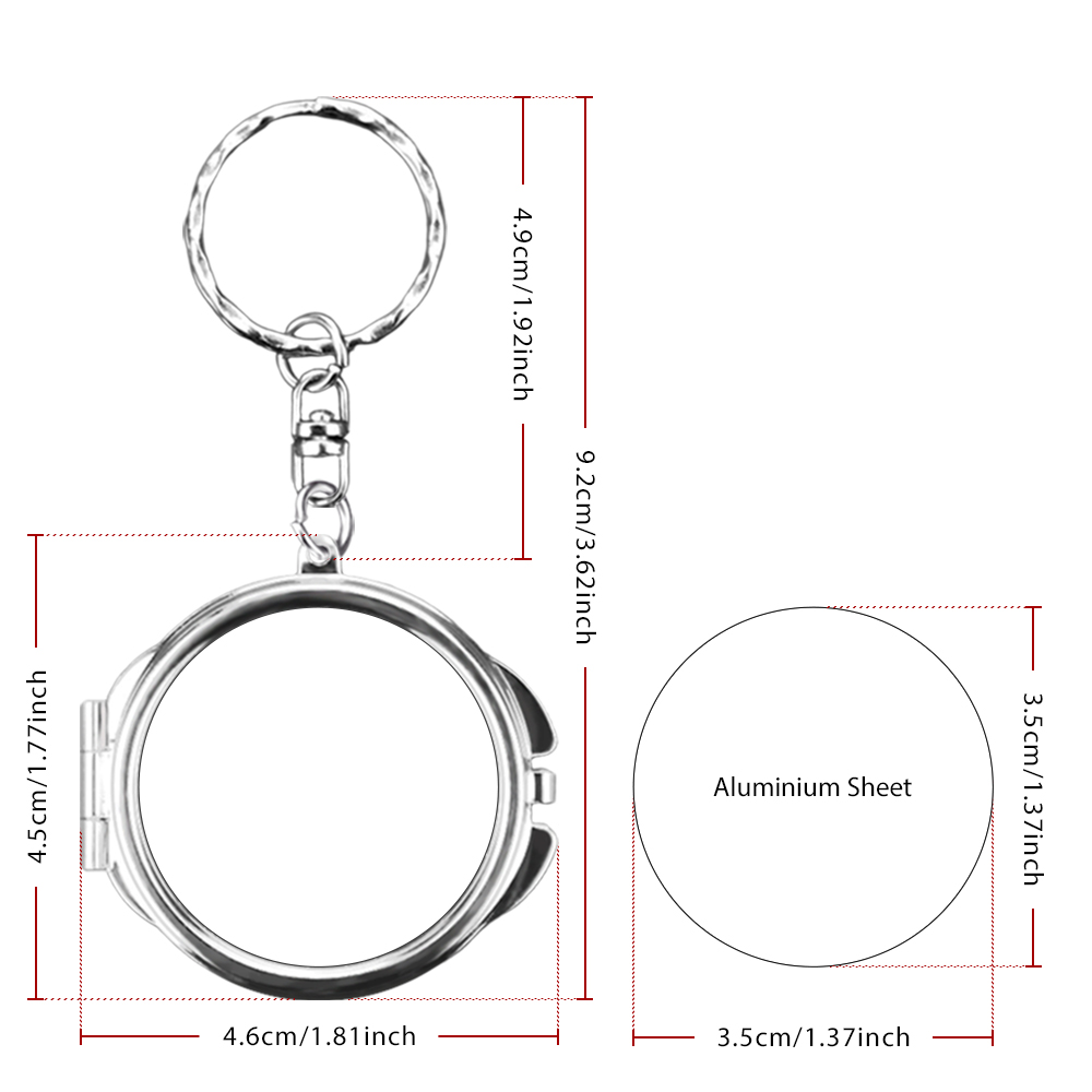 Heat Transfer Blank Metal Keychain with Dual-Mirror Sublimation Mirror Keychain DIY Metal Keyring