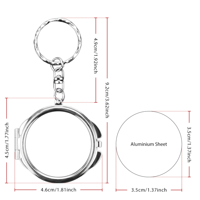 Heat Transfer Blank Metal Keychain with Dual-Mirror Sublimation Mirror Keychain DIY Metal Keyring