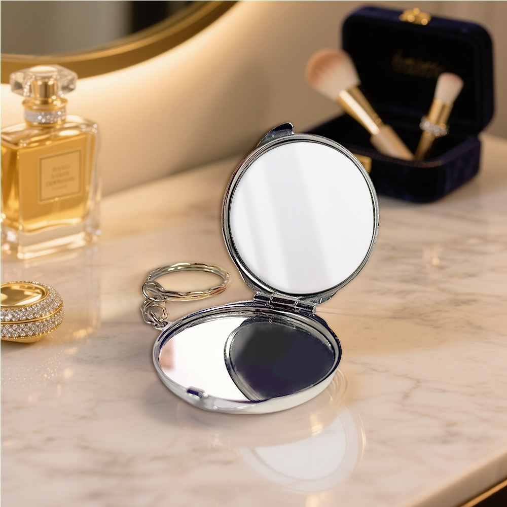 Heat Transfer Blank Metal Keychain with Dual-Mirror Sublimation Mirror Keychain DIY Metal Keyring