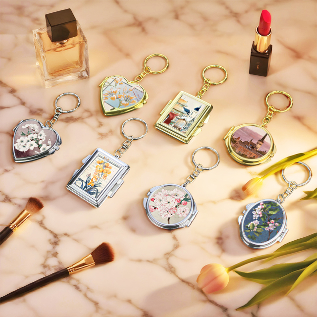 Heat Transfer Blank Metal Keychain with Dual-Mirror Sublimation Mirror Keychain DIY Metal Keyring