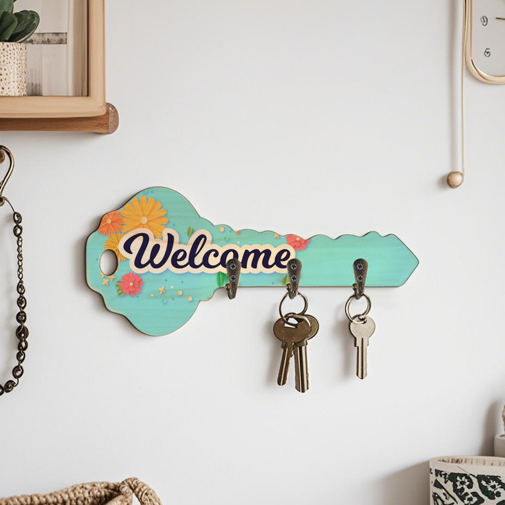 Sublimation Blank Wooden Key Rack with Hook Wood Key Holder with Hanging Hooks- Unique Key Shape & Regular Rectangle