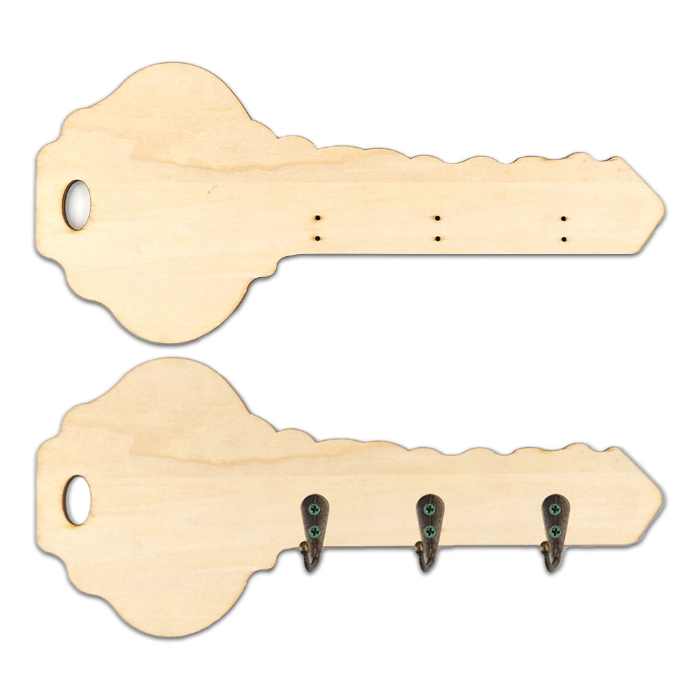 Sublimation Blank Wooden Key Rack with Hook Wood Key Holder with Hanging Hooks- Unique Key Shape & Regular Rectangle