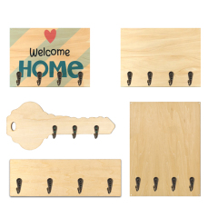 Sublimation Blank Wooden Key Rack with Hook Wood Key Holder with Hanging Hooks- Unique Key Shape & Regular Rectangle