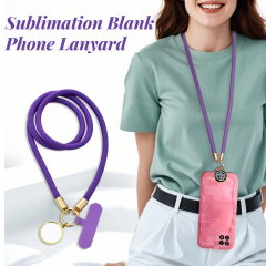 Purple Decorated Phone Lanyard with Heat-Transferable Round Ornament - Long Neck & Short Wrist Styles Phone Strap Phone Hanging Rope