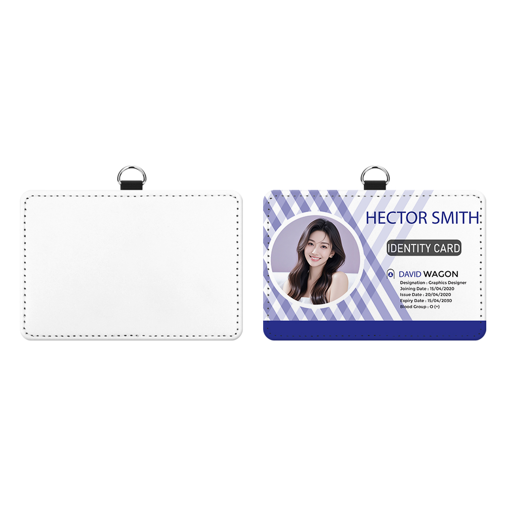 Sublimation PU Leather ID Card Holder Blank White Work Card DIY Name Card, White Canvas Front for Printing, Horizontal & Vertical Versions