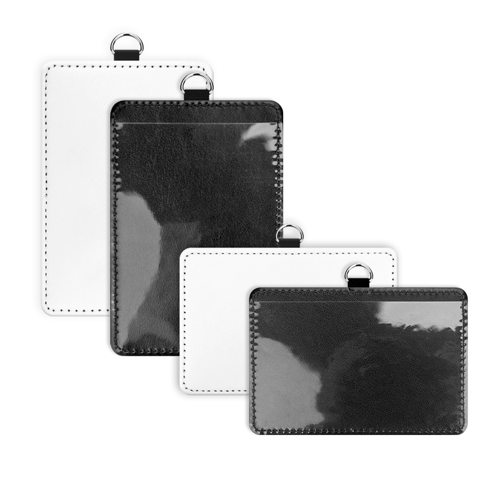 Sublimation PU Leather ID Card Holder Blank White Work Card DIY Name Card, White Canvas Front for Printing, Horizontal & Vertical Versions