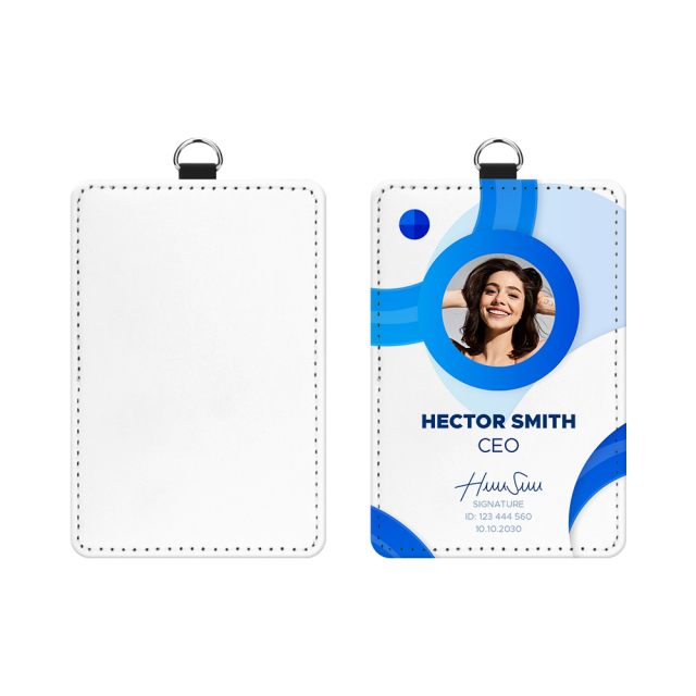 Sublimation PU Leather ID Card Holder Blank White Work Card MDF DIY Name Card, White Canvas Front for Printing, Horizontal & Vertical Versions