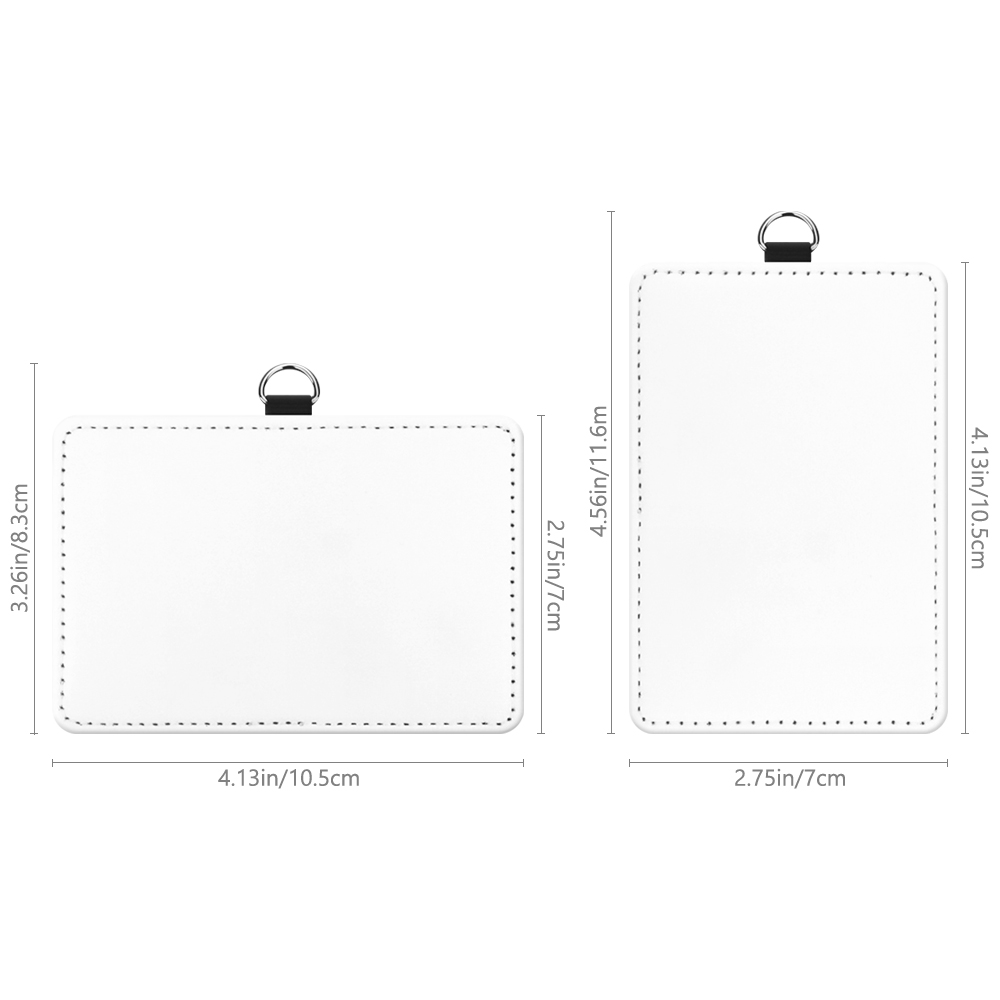 Sublimation PU Leather ID Card Holder Blank White Work Card DIY Name Card, White Canvas Front for Printing, Horizontal & Vertical Versions