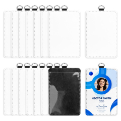 Sublimation PU Leather ID Card Holder Blank White Work Card MDF DIY Name Card, White Canvas Front for Printing, Horizontal & Vertical Versions