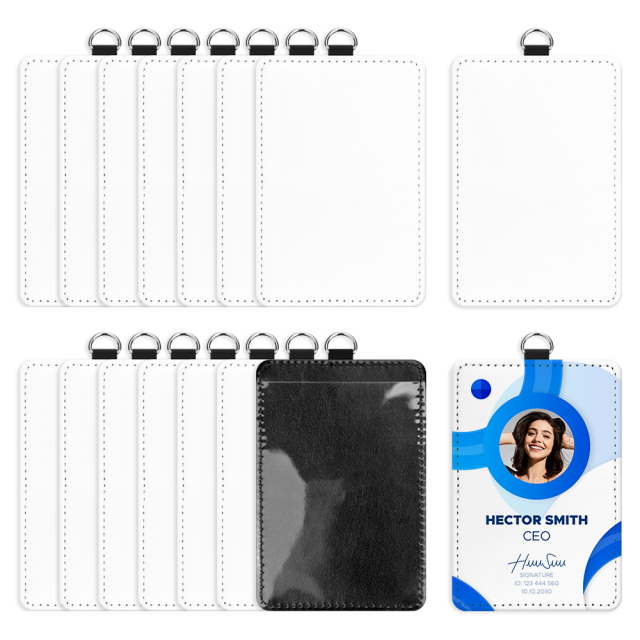 Sublimation PU Leather ID Card Holder Blank White Work Card MDF DIY Name Card, White Canvas Front for Printing, Horizontal & Vertical Versions