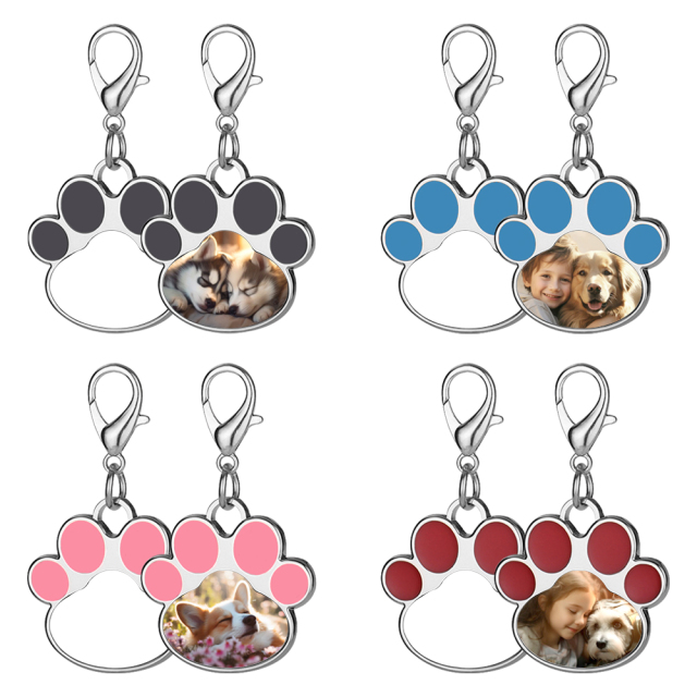 Sublimation Metal Keychain Pet Tags Single-sided Printing DIY Zinc Alloy Blank Colorful Dog Paw Dog Tag