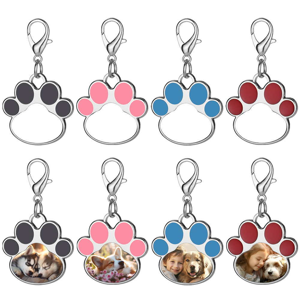 Sublimation Metal Keychain Pet Tags Single-sided Printing DIY Zinc Alloy Blank Colorful Dog Paw Dog Tag