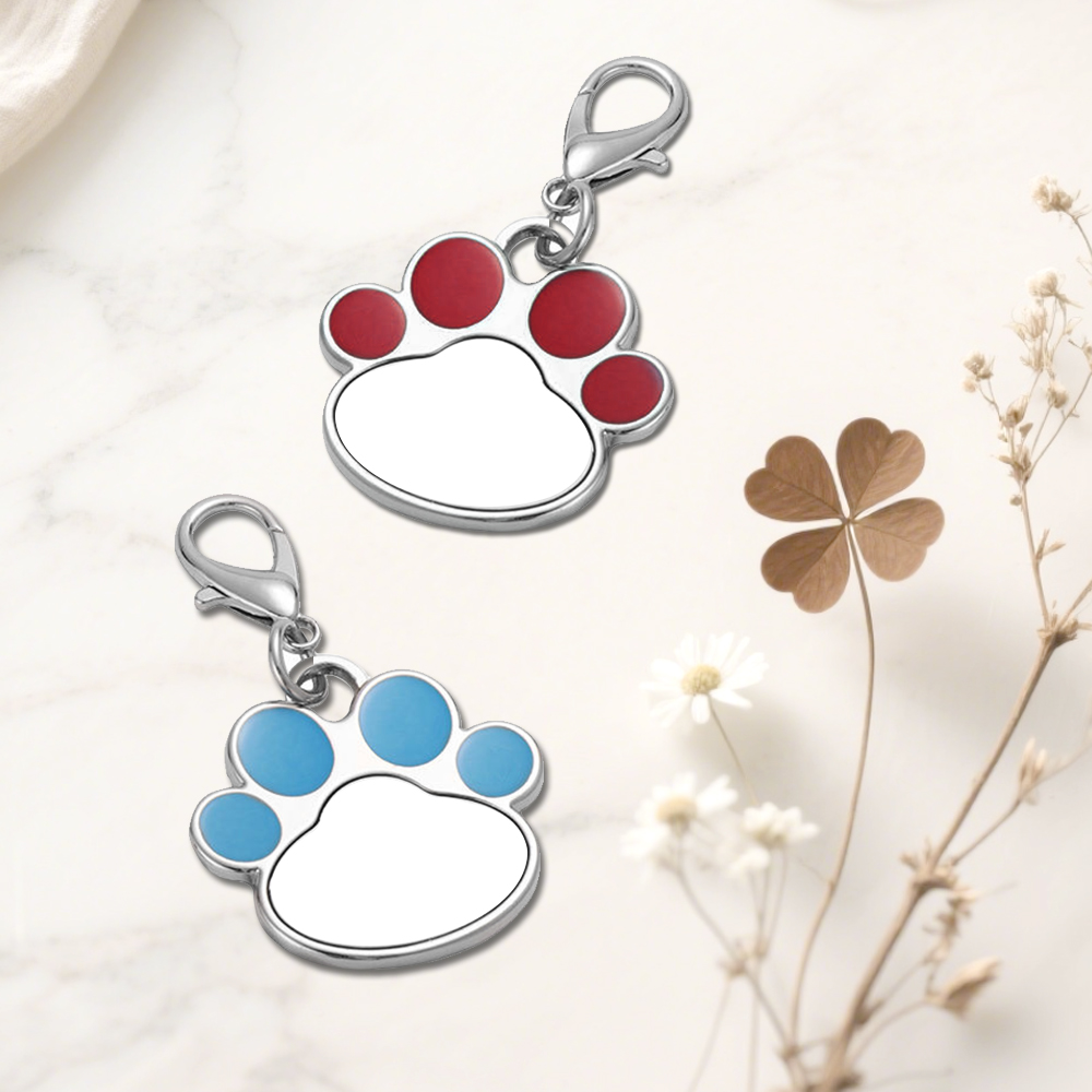 Sublimation Metal Keychain Pet Tags Single-sided Printing DIY Zinc Alloy Blank Colorful Dog Paw Dog Tag