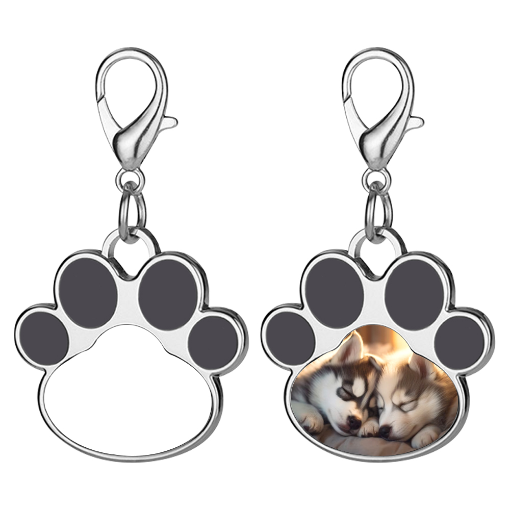 Sublimation Metal Keychain Pet Tags Single-sided Printing DIY Zinc Alloy Blank Colorful Dog Paw Dog Tag