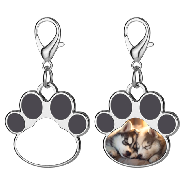 Sublimation Metal Keychain Pet Tags Single-sided Printing DIY Zinc Alloy Blank Colorful Dog Paw Dog Tag