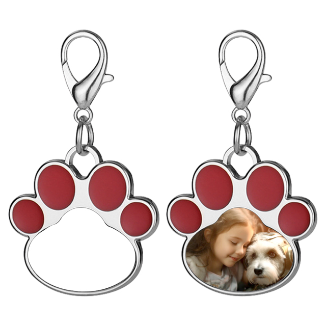 Sublimation Metal Keychain Pet Tags Single-sided Printing DIY Zinc Alloy Blank Colorful Dog Paw Dog Tag