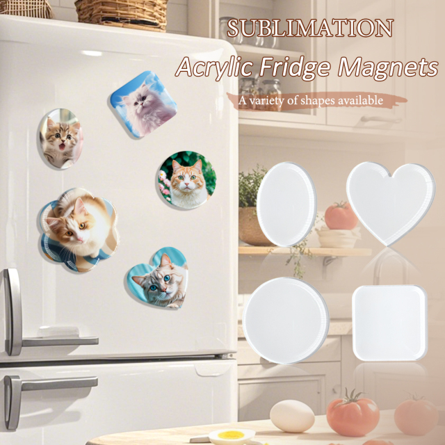 Sublimation Acrylic Fridge Magnets - Decorative Refrigerator Magnet with Adhesive Backing Magnets, Photo Magnet Frames for Refrigerator