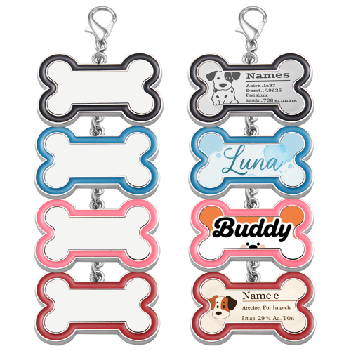 DIY Zinc Alloy Blank Colorful Dog Bone Dog Tag Sublimation Metal Keychain Pet Tags Single-sided Printing