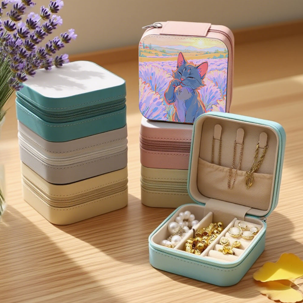 Sublimation Blank PU Premium Jewelry Box - Round & Square Shapes, 7 Colors, Ideal for Accessory Storage
