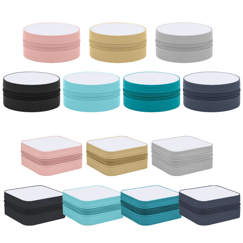 Sublimation Blank PU Premium Jewelry Box - Round & Square Shapes, 7 Colors, Ideal for Accessory Storage