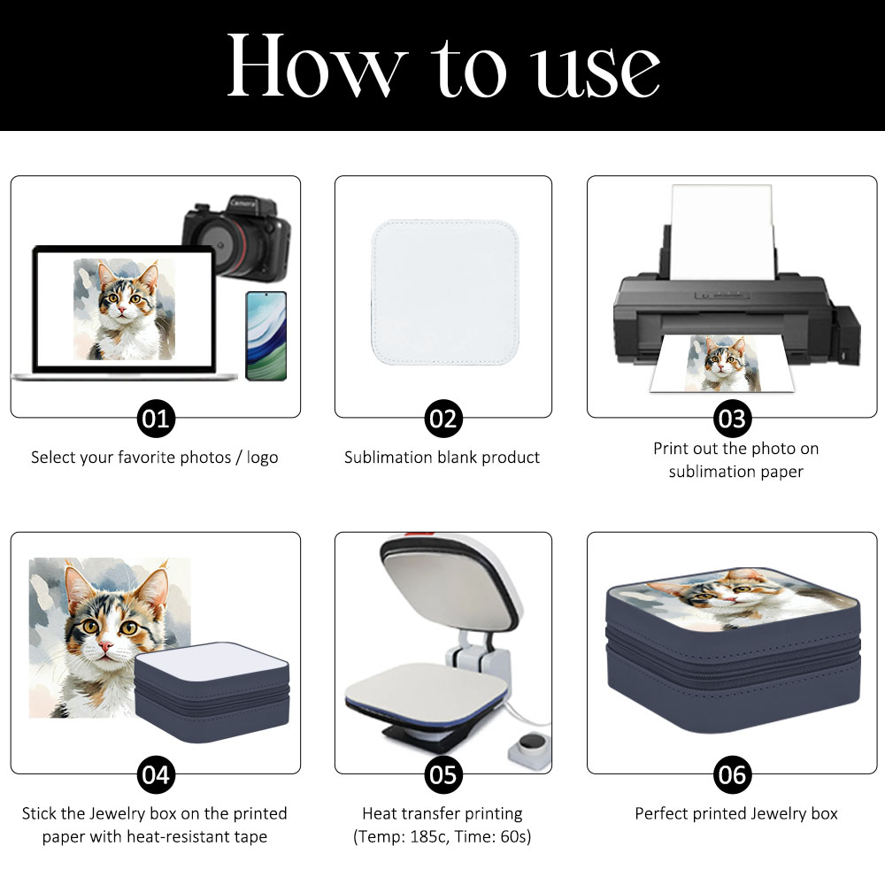 Sublimation Blank PU Premium Jewelry Box - Round & Square Shapes, 7 Colors, Ideal for Accessory Storage