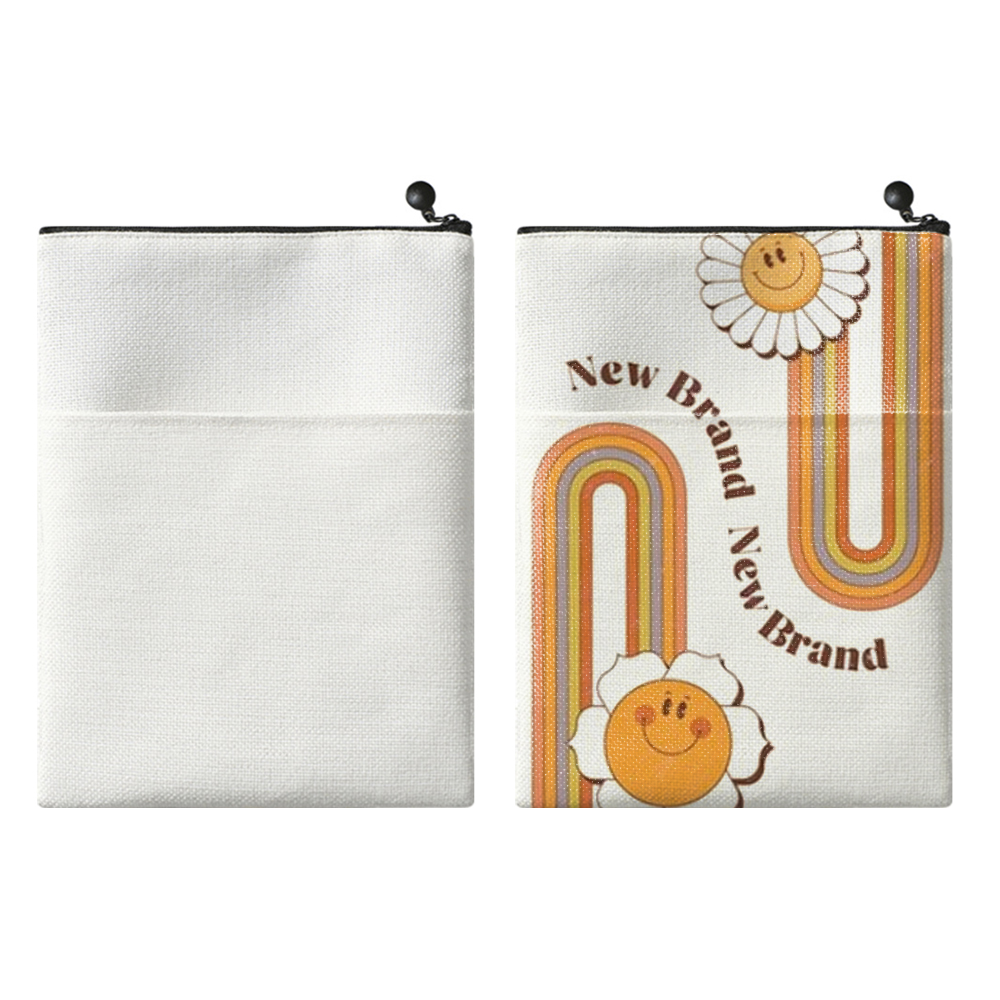 Sublimation Blank Cotton Linen Book Sleeve Book Bag Zippered Book Cover Pouch, Dustproof Book Protector with Printable Surface