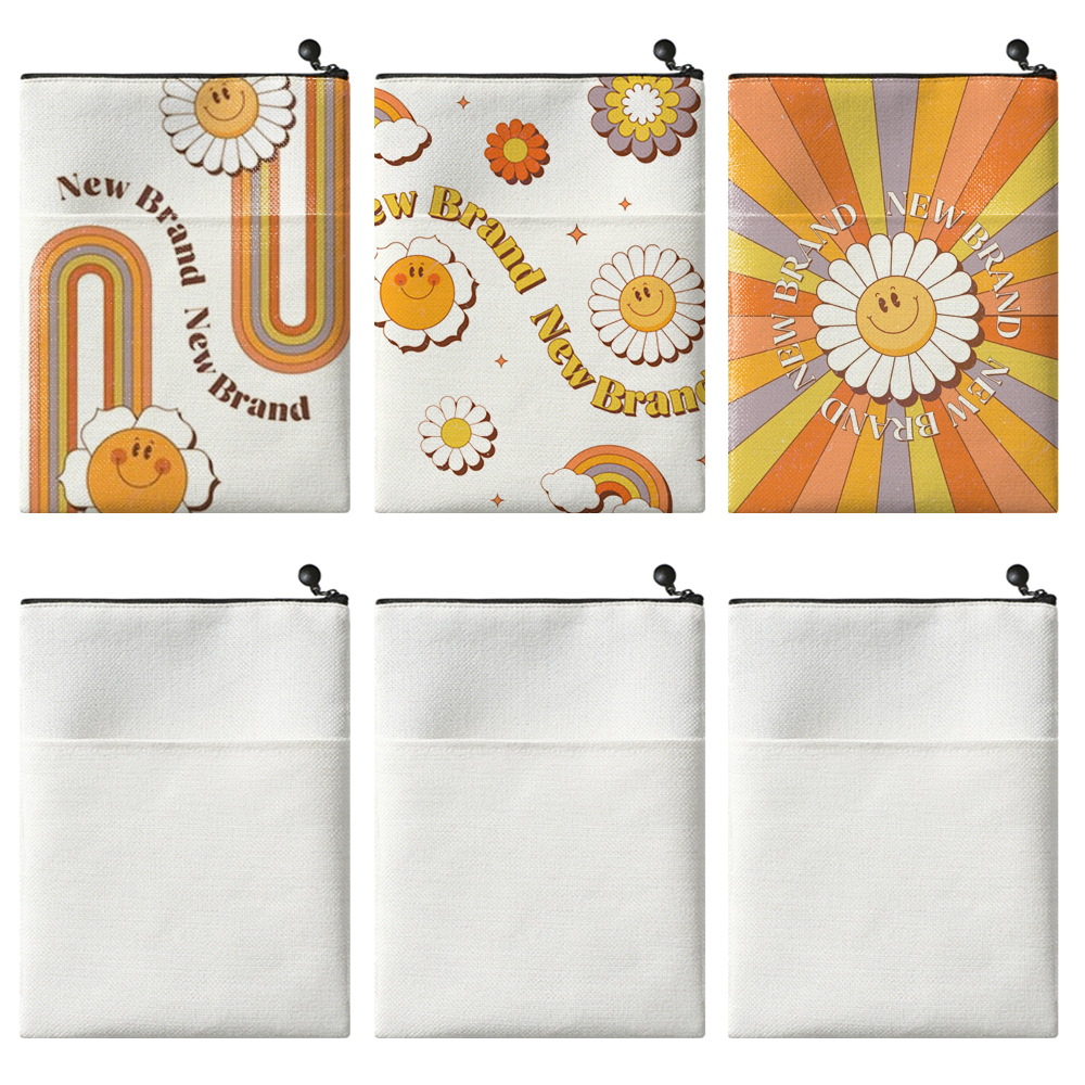 Sublimation Blank Cotton Linen Book Sleeve Book Bag Zippered Book Cover Pouch, Dustproof Book Protector with Printable Surface