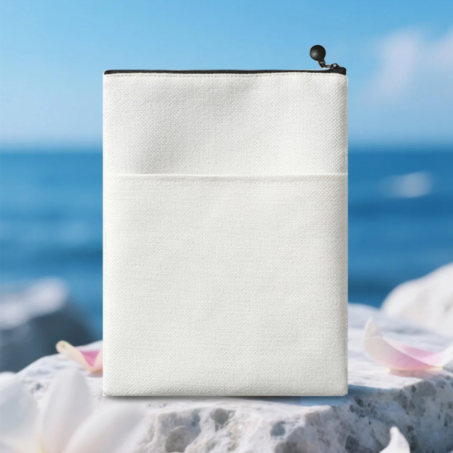 Sublimation Blank Cotton Linen Book Sleeve, Zippered Book Cover Pouch, Dustproof Book Protector with Printable Surface