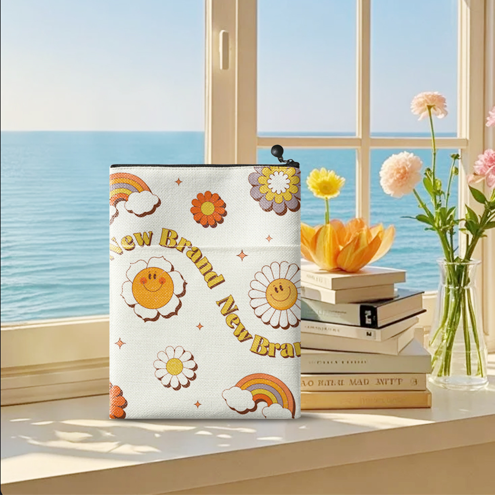 Sublimation Blank Cotton Linen Book Sleeve Book Bag Zippered Book Cover Pouch, Dustproof Book Protector with Printable Surface