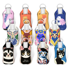 Sublimation Blank Neoprene Hand Sanitizer Bottle Holder Keychain, Custom Print Travel Accessory