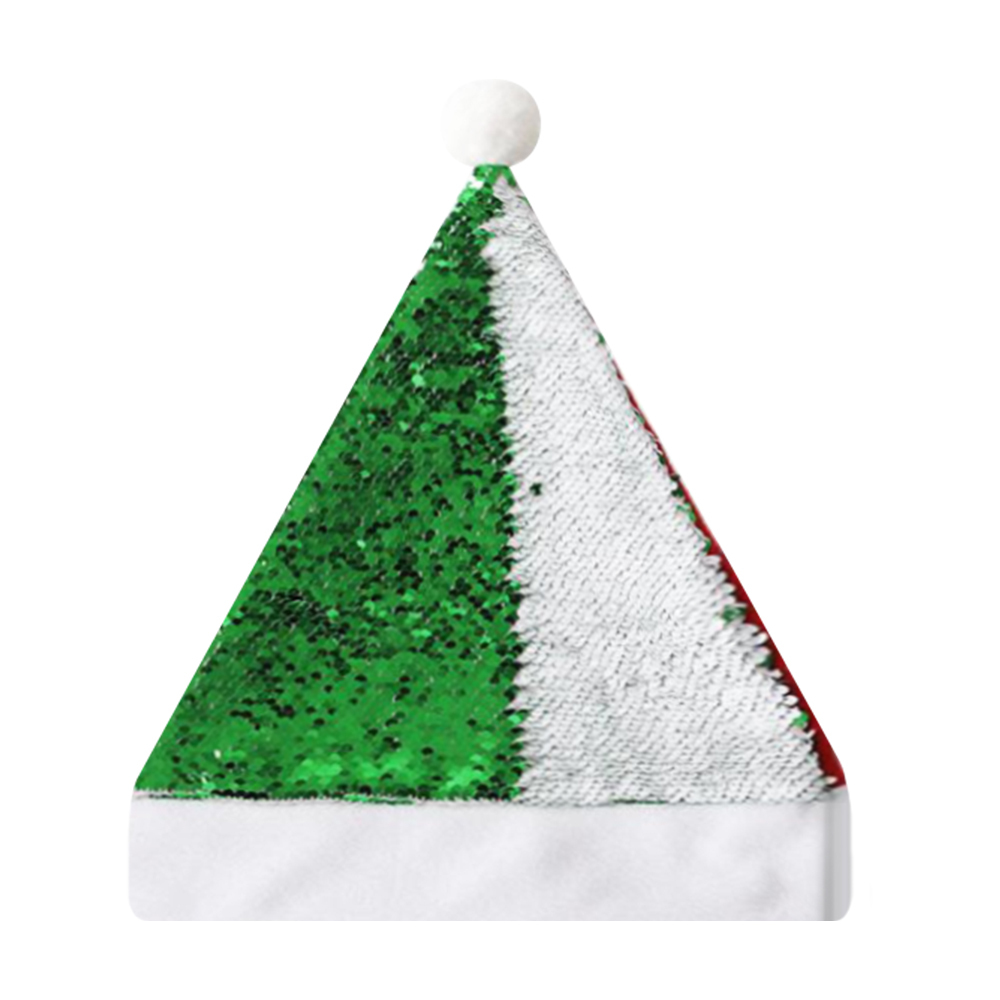 Sublimation Blank Sequin + Short Plush Christmas Hat, Reversible Sequins (Red/Green), Red Back, White Flannel Trim