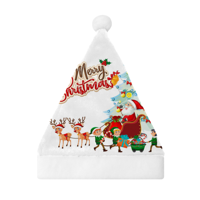 Sublimation Blank 300g Flannel Christmas Hat, White, 2 Sizes (Adult/Kid), Festive Holiday Headwear