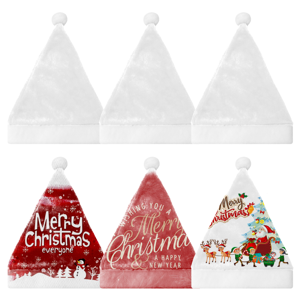 Sublimation Blank 300g Flannel Christmas Hat, White, 2 Sizes (Adult/Kid), Festive Holiday Headwear