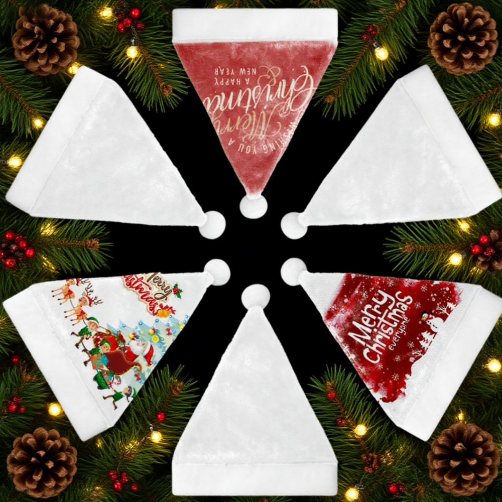 Sublimation Blank 300g Flannel Christmas Hat, White, 2 Sizes (Adult/Kid), Festive Holiday Headwear