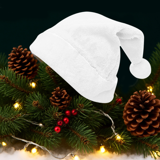 Sublimation Blank 300g Flannel Christmas Hat, White, 2 Sizes (Adult/Kid), Festive Holiday Headwear