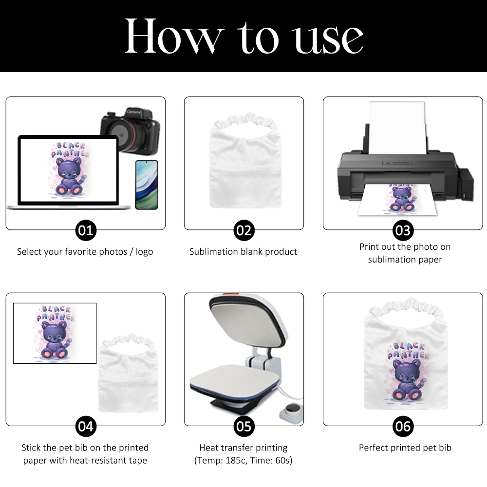 Sublimation Blank Polyester Pet Bib Printable Dog Bandana with Elastic Neck Strap, Toweling Back | Reusable Pet Scarf for Puppies & Small Animals