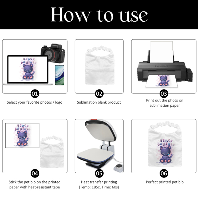 Sublimation Blank Polyester Pet Bib Printable Dog Bandana with Elastic Neck Strap, Toweling Back & Storage Pocket | Reusable Pet Scarf for Puppies & Small Animals