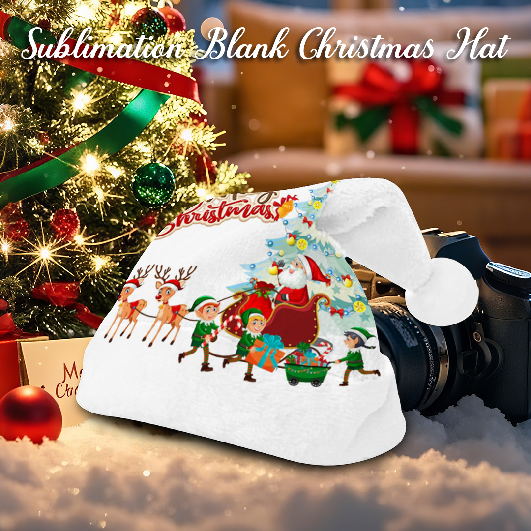 Sublimation Blank 300g Flannel Christmas Hat, White, 2 Sizes (Adult/Kid), Festive Holiday Headwear