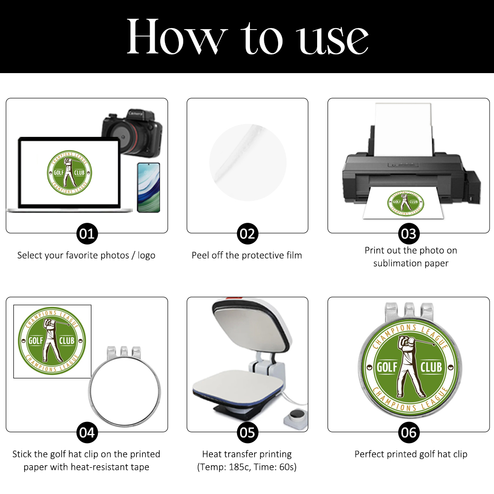 Sublimation Blank Golf Hat Clip - Magnetic Silver Cap Holder, Heat-Transfer Printable Golf Accessory, Magnet Clip for Hats & Caps