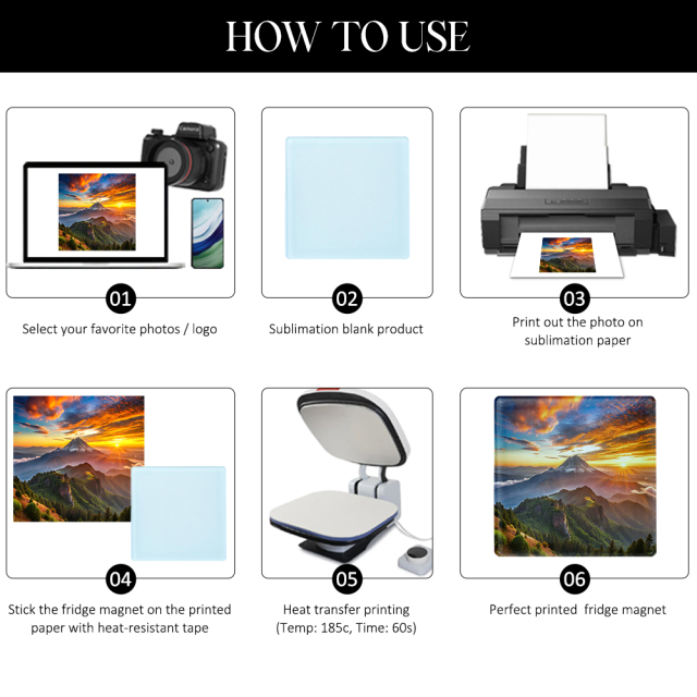 Blank Sublimation Glass Fridge Magnets - Rectangular (84x54x3mm), Round (60x3mm) & Square (60x60x3mm) | Heat-Transfer Printable Refrigerator Stickers, Customizable Glass Magnet Decor