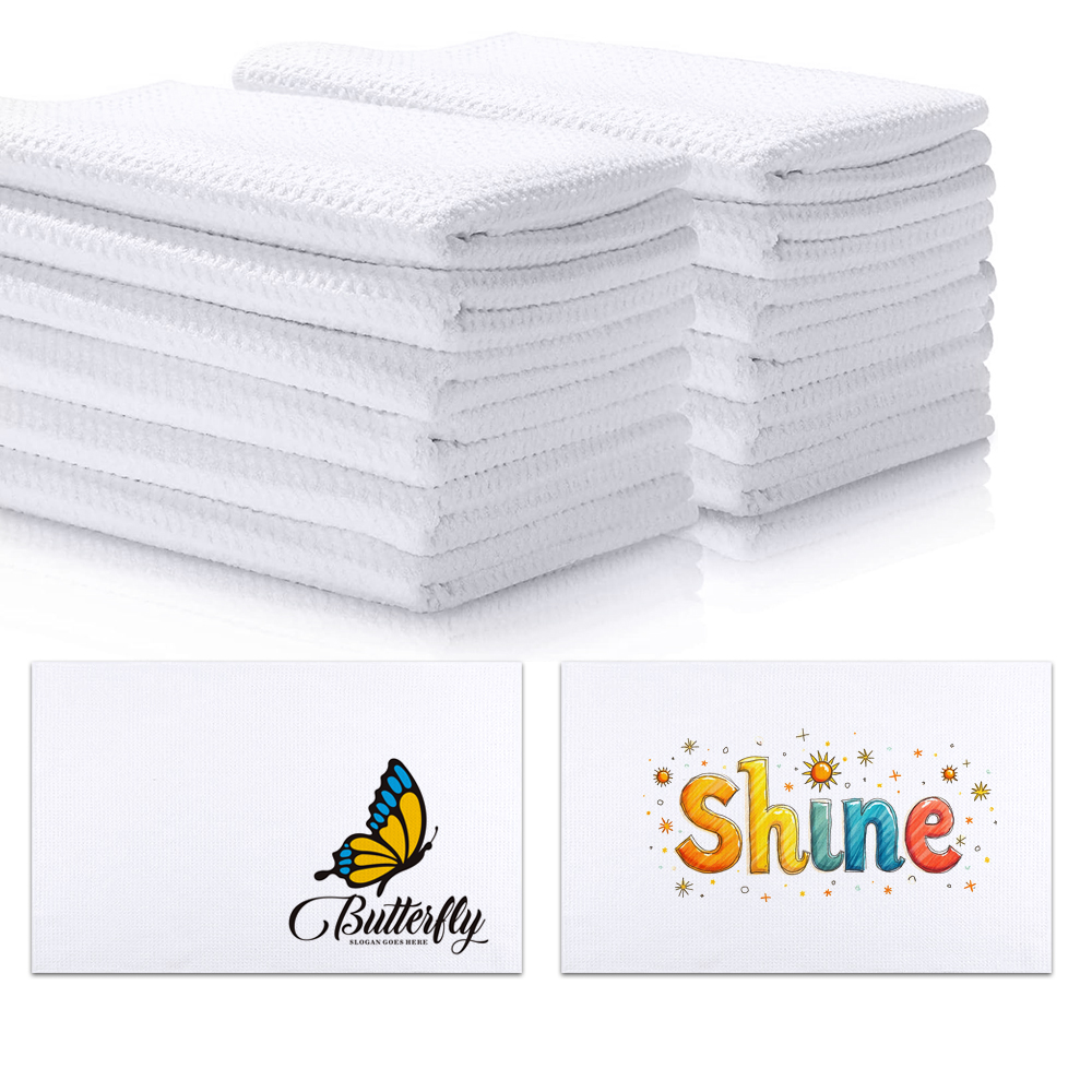 Blank Sublimation Waffle Weave Towel - White Heat-Transfer Printable Cloth, Waffle Textured Towel for Custom Designs | Reusable Waffle Fabric Towel