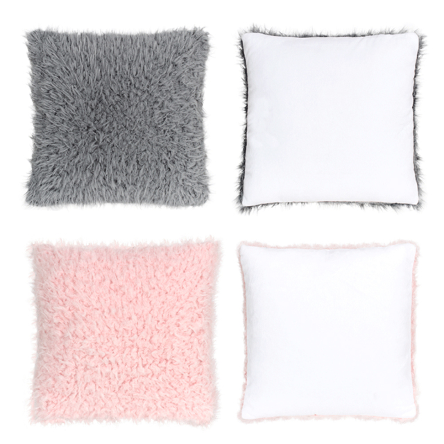 Sublimation Short Plush Pillowcase - Front Plush, Back Printable, Pink & Grey Pillow Case | Heat-Transfer Blank Pillow Cover, Customizable Soft Cushion Case