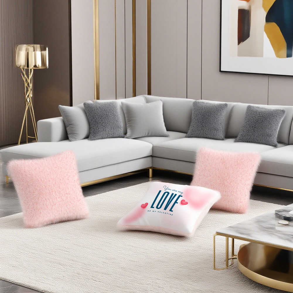 Sublimation Short Plush Pillowcase - Front Plush, Back Printable, Pink & Grey Pillow Case | Heat-Transfer Blank Pillow Cover, Customizable Soft Cushion Case