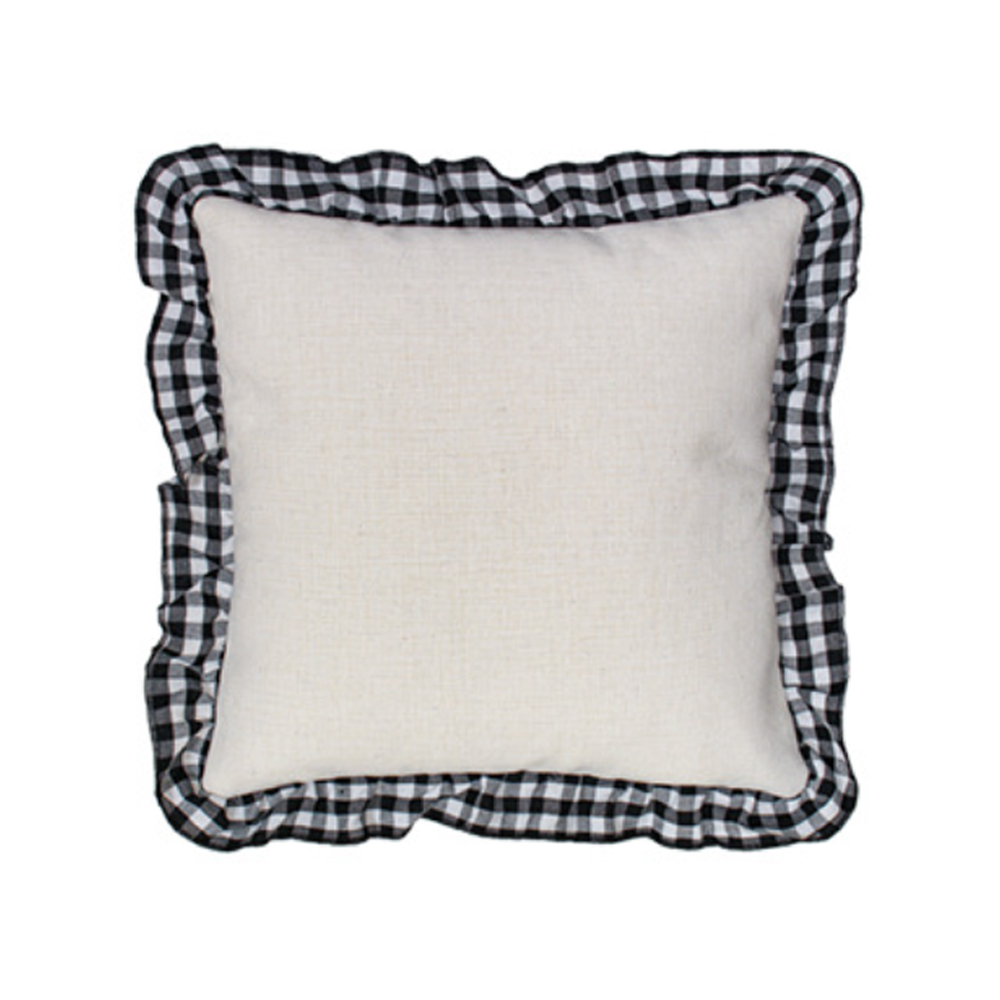 Blank Sublimation Cotton Linen Pillowcase - Ruffled Edge Trim, Plaid Ruffles Pillow Case | Natural Cotton-Linen Center, Heat Transfer Printable Pillow Cover