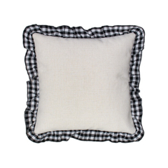 Blank Sublimation Cotton Linen Pillowcase - Ruffled Edge Trim, Plaid Ruffles Pillow Case | Natural Cotton-Linen Center, Heat Transfer Printable Pillow Cover