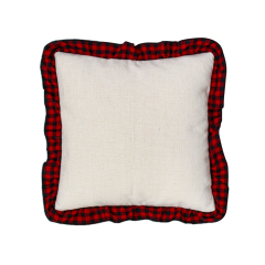 Blank Sublimation Cotton Linen Pillowcase - Ruffled Edge Trim, Plaid Ruffles Pillow Case | Natural Cotton-Linen Center, Heat Transfer Printable Pillow Cover