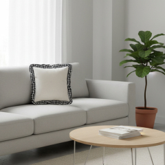 Blank Sublimation Cotton Linen Pillowcase - Ruffled Edge Trim, Plaid Ruffles Pillow Case | Natural Cotton-Linen Center, Heat Transfer Printable Pillow Cover