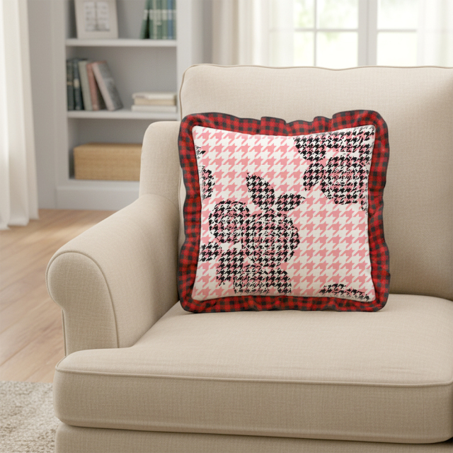 Blank Sublimation Cotton Linen Pillowcase - Ruffled Edge Trim, Plaid Ruffles Pillow Case | Natural Cotton-Linen Center, Heat Transfer Printable Pillow Cover