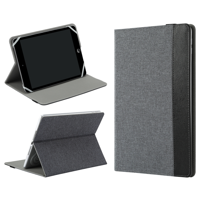 Silver Gray Cotton Linen Case for iPad Custom Holder with Four Corners Snap Fixing PU Cover for iPad Series Universal Model
