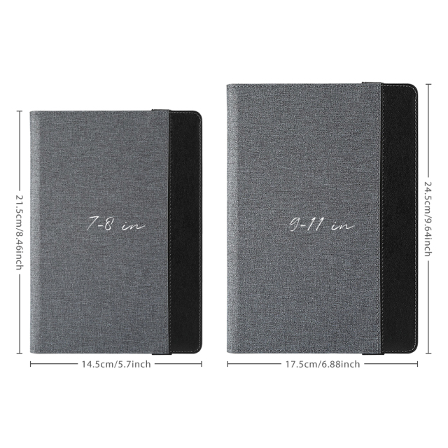 Silver Gray Cotton Linen Case for iPad Custom Holder with Four Corners Snap Fixing PU Cover for iPad Series Universal Model